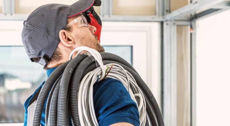 Technician carrying structured cabling
